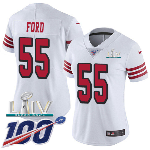 San Francisco 49ers Nike #55 Dee Ford White Super Bowl LIV 2020 Rush Women Stitched NFL Limited 100th Season Jersey